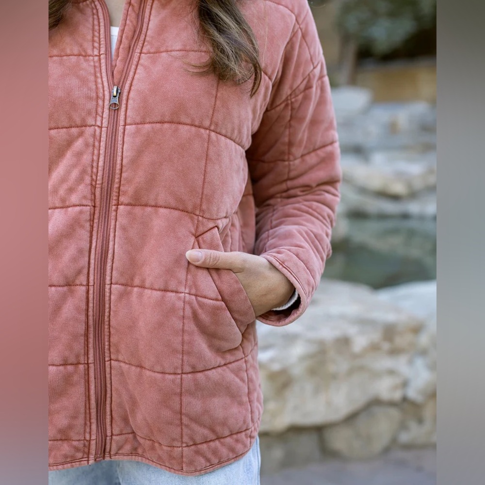 Grace & Lace Dusty Rose Quilted Puffer Jacket - Picture 2 of 6